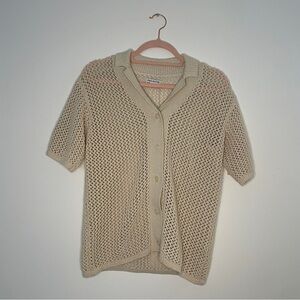 Frank And Oak Open-Knit Button-Up Polo Shirt | Recycled Cotton Blend | Size M |